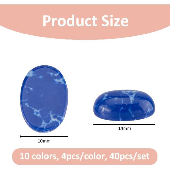 SUPERFINDINGS 40Pcs 10 Colors Oval Gemstone Cabochon Natural Agate Cabochons Synthetic Turquoise Stone for DIY Jewellery Making Necklace Earrings