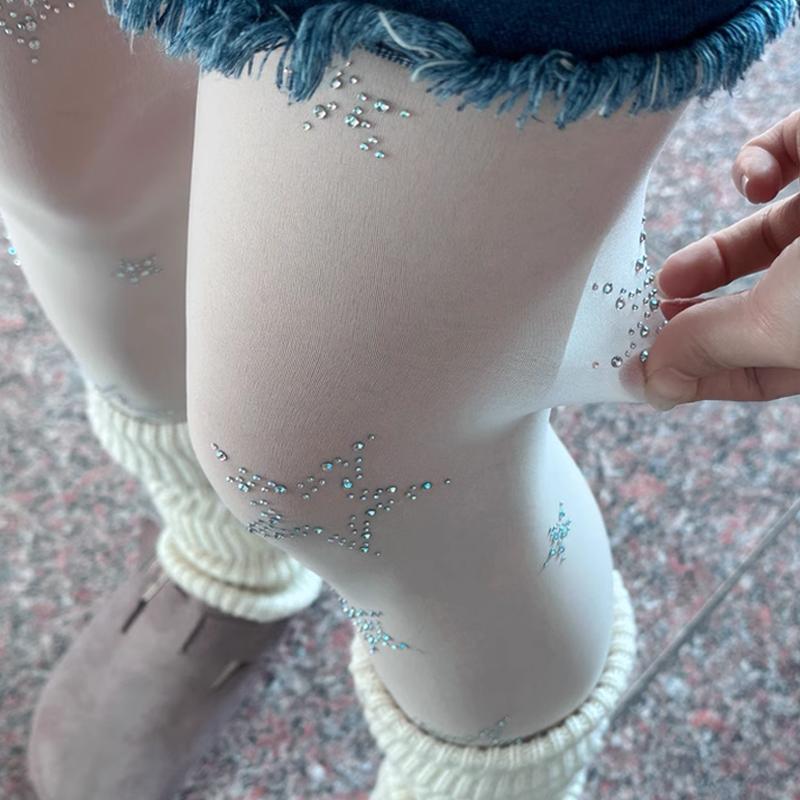 Cute Women Tights Silver Star Print Pantyhose Women Girl Japanese Mesh Transparent Pantyhose Bow Star Tights Stockings JK Lolita