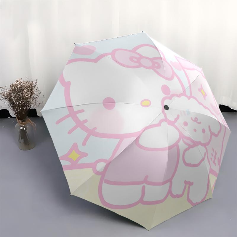 1pc Hello Kitty & Little White Dog Automatic Opening/Closing Umbrella - Portable Three-Fold Design, 8-Bone Iron Frame Outdoor Umbrella, Perfect Gift F