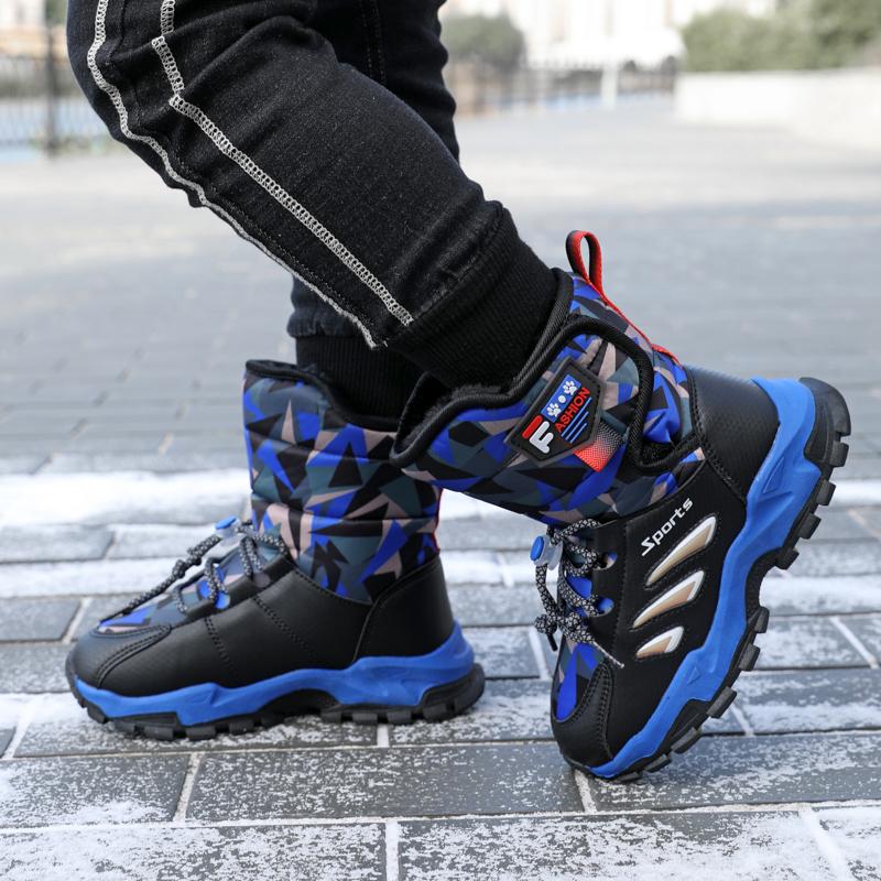 Детская зимняя плюшевая теплая спортивная обувь с высоким берцем из хлопка — фото 9