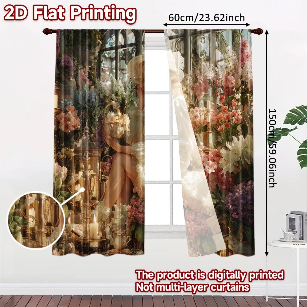 2pcs, 2D FLAT PRINTING Curtains (Without Rod) Garden Elegance Halloween Festival Creative Curtains Polyester Curtains