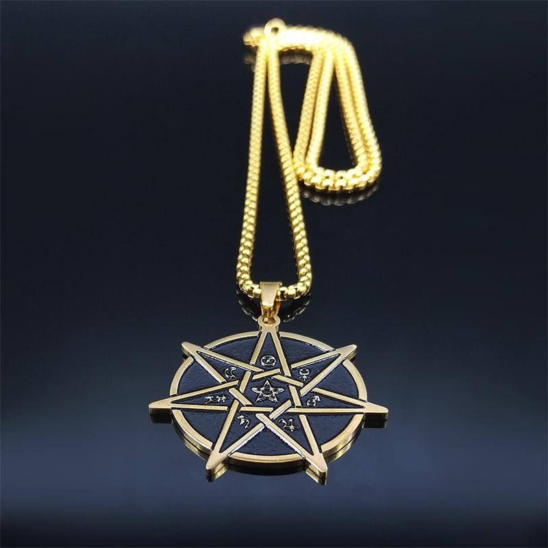 Witchcraft Astrology Stainless Steel Chain Necklaces 7 Point Star Gold Color Pendant Necklace Women/Men jewlery acier N531S02