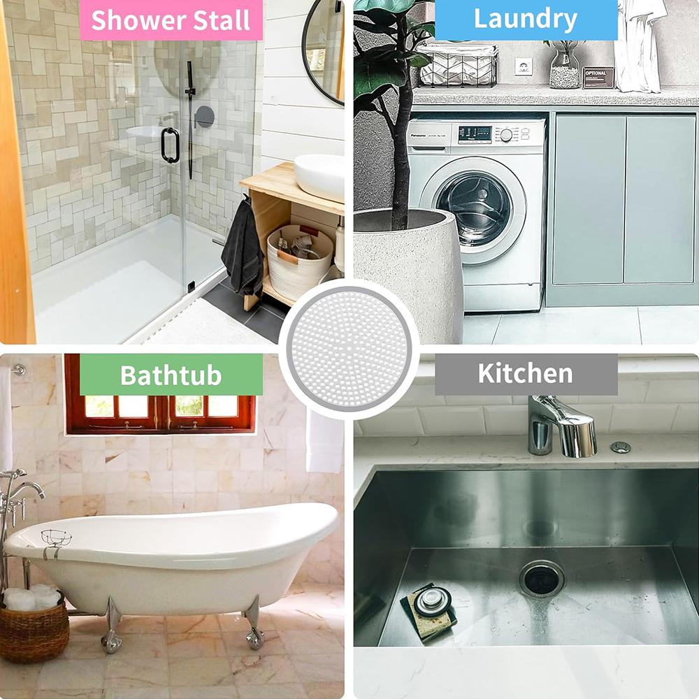 2Pcs 4.72" Stainless Shower Drain Cover Strainer Hair Catcher with Silicone Rim