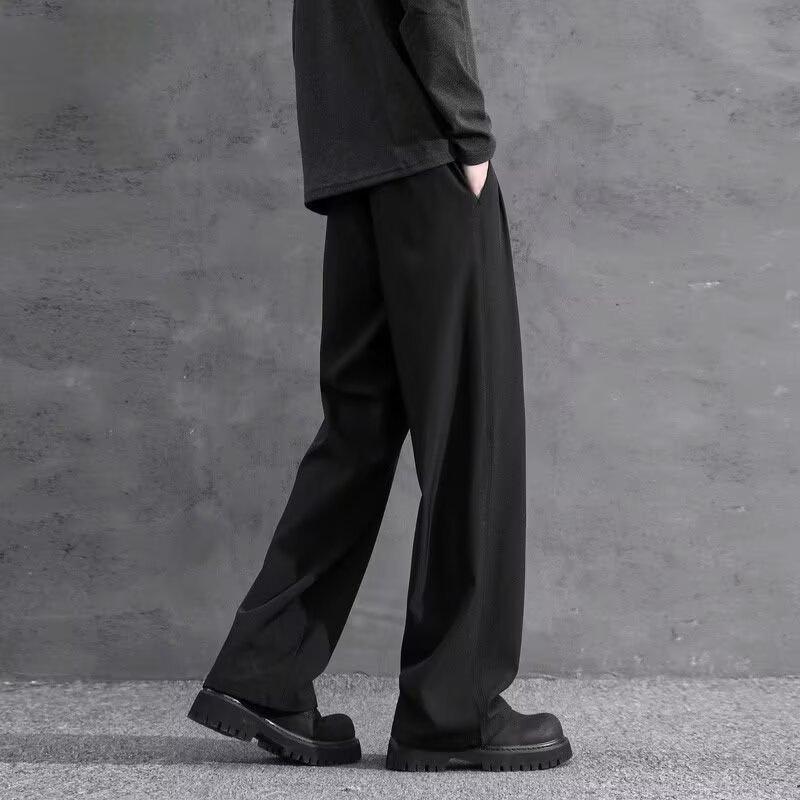 Trousers Black Straight Casual Pants Wide Leg Pants Boys Fashion Loose Drape Premium Long Pants Cleanfit