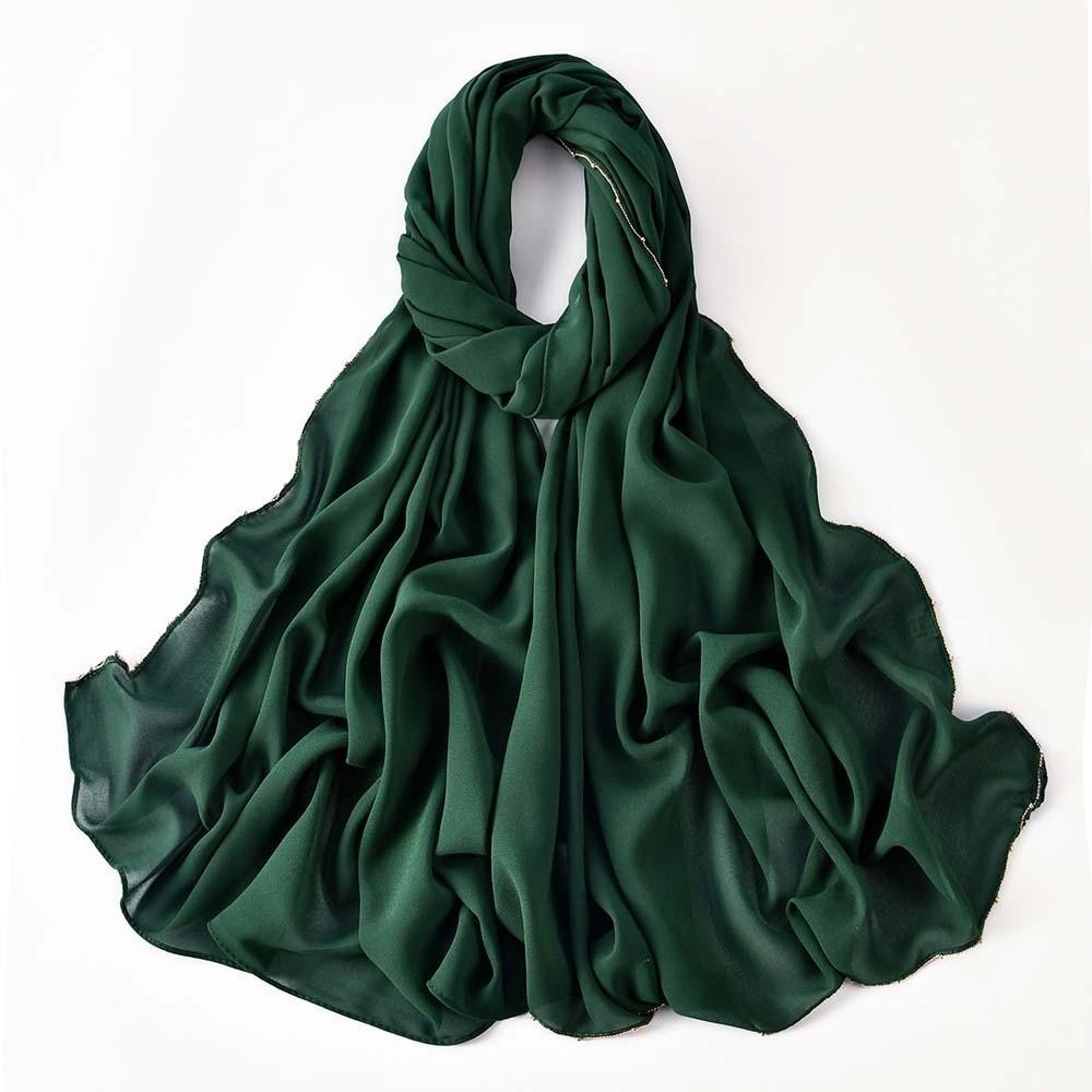 Breathable Printed Tail Turban Hijab Chiffon Large Shawl Fashion Colorful Beaded Headscarf  Daily