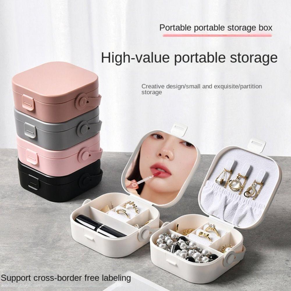 

Solid Color Ring Earrings Necklace Holder Leather Handheld Storage Display Box Travel Pink-2