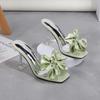 Fashion 2025 Fashion Crystal Bow High Heels Slippers Shoes for Woman Sexy PVC Transparent Sandals Women Slides Open Toe Pumps Blue Black