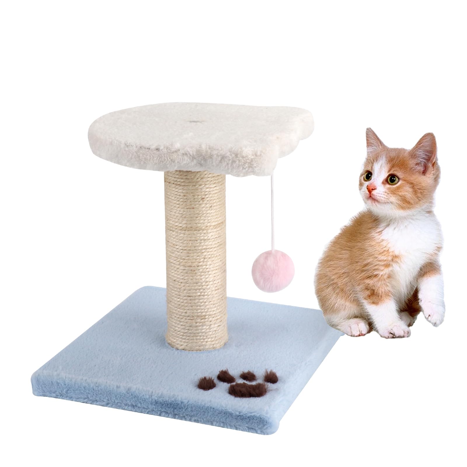 

BreeRainz Cat Tower Mini 26cm x 26cm x 25cm Made of wood for kittens Slim design Cute claw sharpening pole toys included Compact Natural hemp string