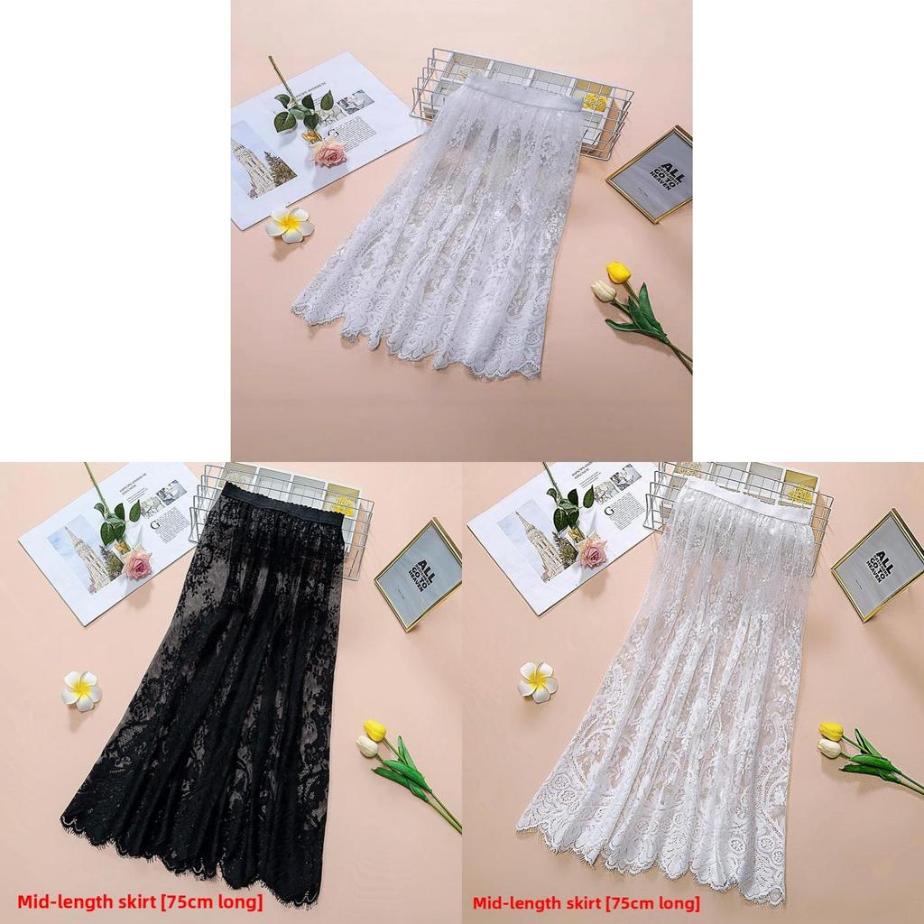 Lace Midi Skirt For Women With Hollowout Design Summer Aline Elegant Fashionable For Casual Wear