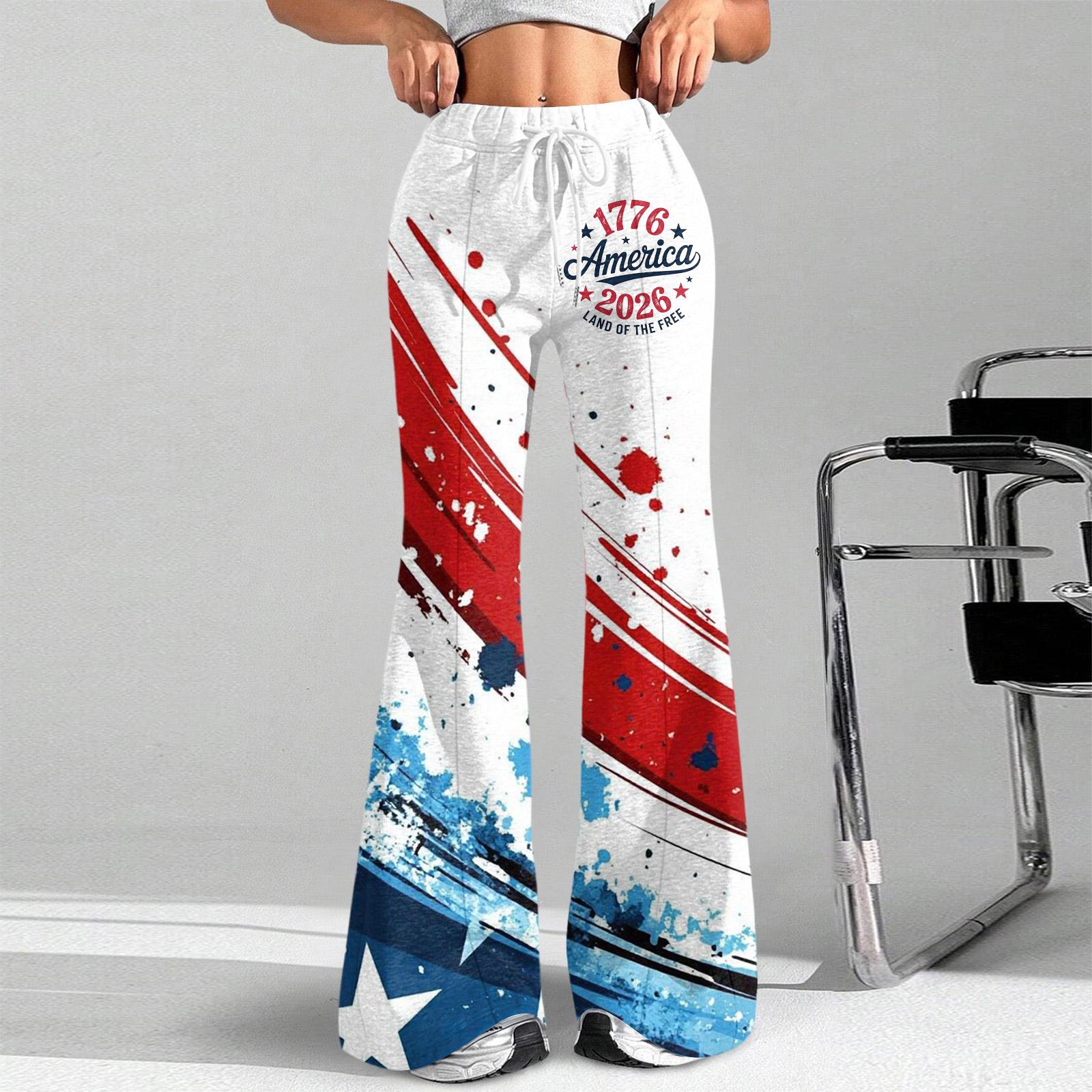 Women’s Wide Leg Drawstring Waist Pants with Abstract Printed Graphic Design and Comfortable Relaxed Fit for Everyday Wear M