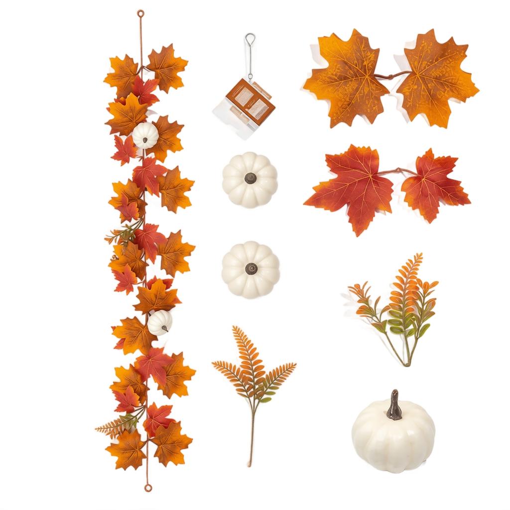 Artificial Maple Leaf Garland with Pumpkin and Fern for Autumn Indoor Outdoor Home Party Decoration