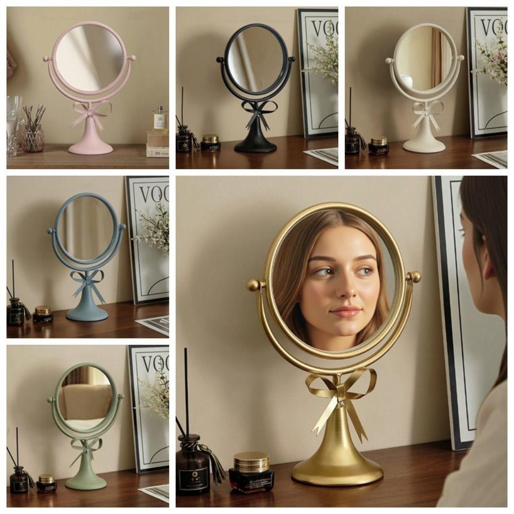 360° Rotatable Makeup Mirror Oval Desktop Stand Mirror Iron Art Bow Vanity Mirror  TableTop