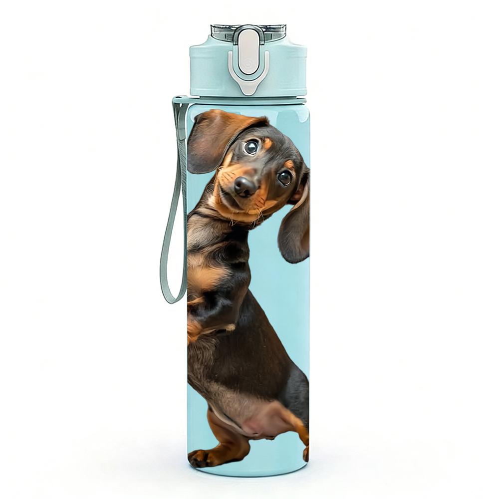 1 Stück stehender kurzbeiniger Dackel 750ml Farbe Kunststoff-Wasserflasche Auslaufsicherer Klappdeckel mit Strohhalm Für Sport Büro Zuhause