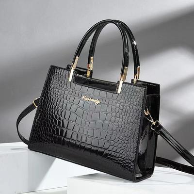 Elegant Women's Patent Leather Stone Pattern Handbag - Large Capacity Shoulder and Crossbody Bag