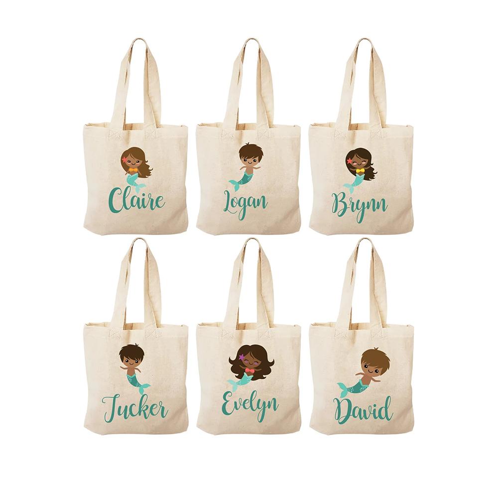 Custom Mermaid Treat Tote Bags Canvas Favor Bag Mermaid Theme Party Decoration Supplies Back To School Birthday Baby Shower Gift