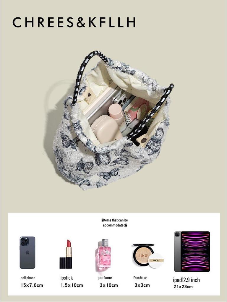 Geantă de pânză elegantă cu fluture din dantelă Mao Yun - Geantă de mână mare pentru femei Primăvară/Vară