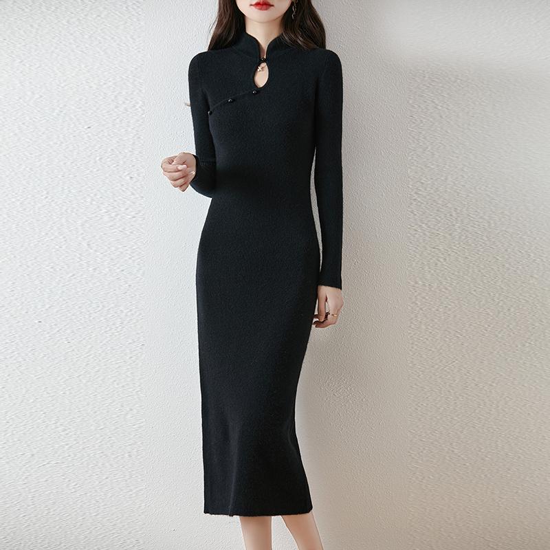 

Женское платье-свитер 100% шерсть MODERN NEW SAGA вязаный длинный пуловер зимние джемперы шерстяное длинное платье женское 2XL чёрный