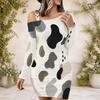 Women Plus Size Abstract Printed One Shoulder Long Sleeve Bodycon Mini Dress