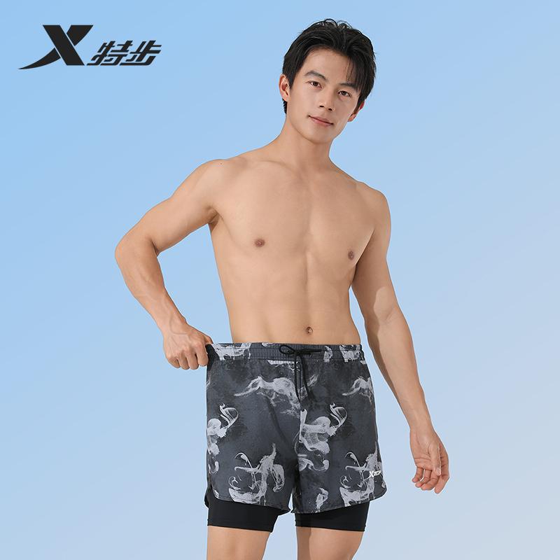 Xtep Men's Swimming Pants Fashion Double layer Anti awkward Swimming Sports Shorts Beach Surfing Beach Pants Swimming Pants