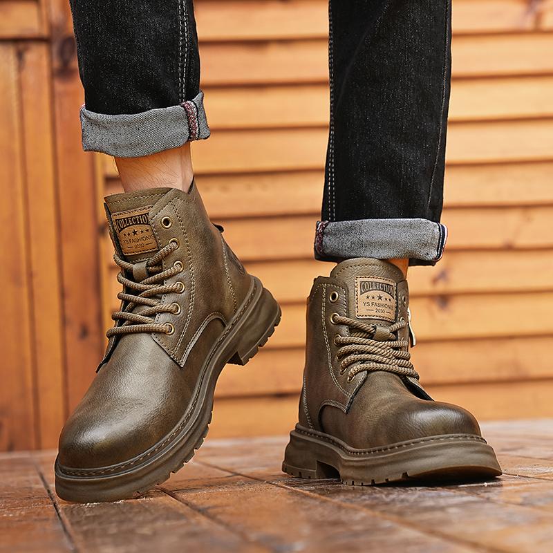 Winter Leather Men's Boots High Top Casual Outdoor Boots for Men Warm Motorcycle Boots Luxury Brand Designer Work Ankle Boots