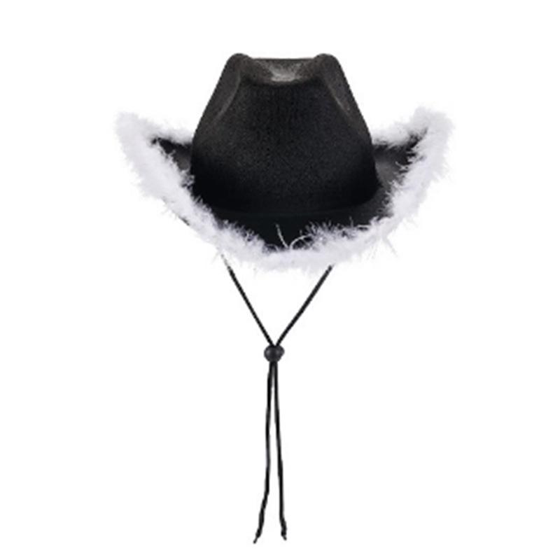 Pink Frayed Denim Cowboy Hat with Felt Trim One Size