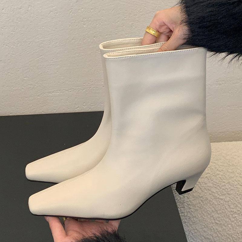 

Модная Новая Обувь Средний Каблук Женские Ботильоны Современные Ботинки Женская Обувь Слипоны Модные Ботильоны с Квадратным Носком Женские Короткие Ботильоны Обувь на Каблуке 35 бежевый