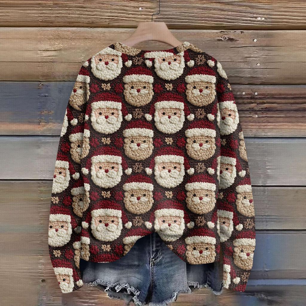 Long Sleeve Pullover Sweaters For Women O Neck Casual Cute Printing Knit Oversized Sweater
