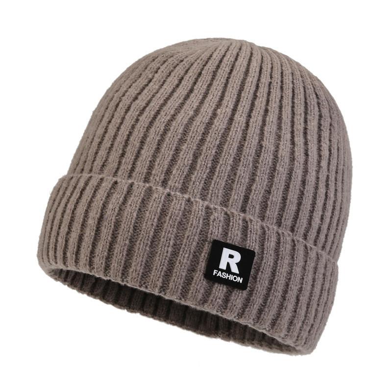 Knitted Hat For Men With Letter R Design Warm Windproof Winter Cap For Casual Style