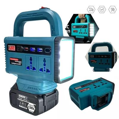 DC 21V zu AC 180V-220V 120W Tragbarer Stromwechselrichter Digitales Spannungsdisplay LED-Arbeitslicht