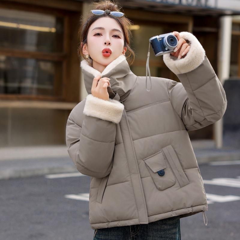 Winter Locomotive Style Casual Loose Imitation Lamb Wool Warm Short Lapel Cotton Coat Women
