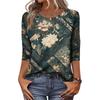 Trendy Vintage 3/4 Sleeve Top For Women,Ladies Casual Three Quarter Sleeve Round Collar Printed T-Shirt Blouse
