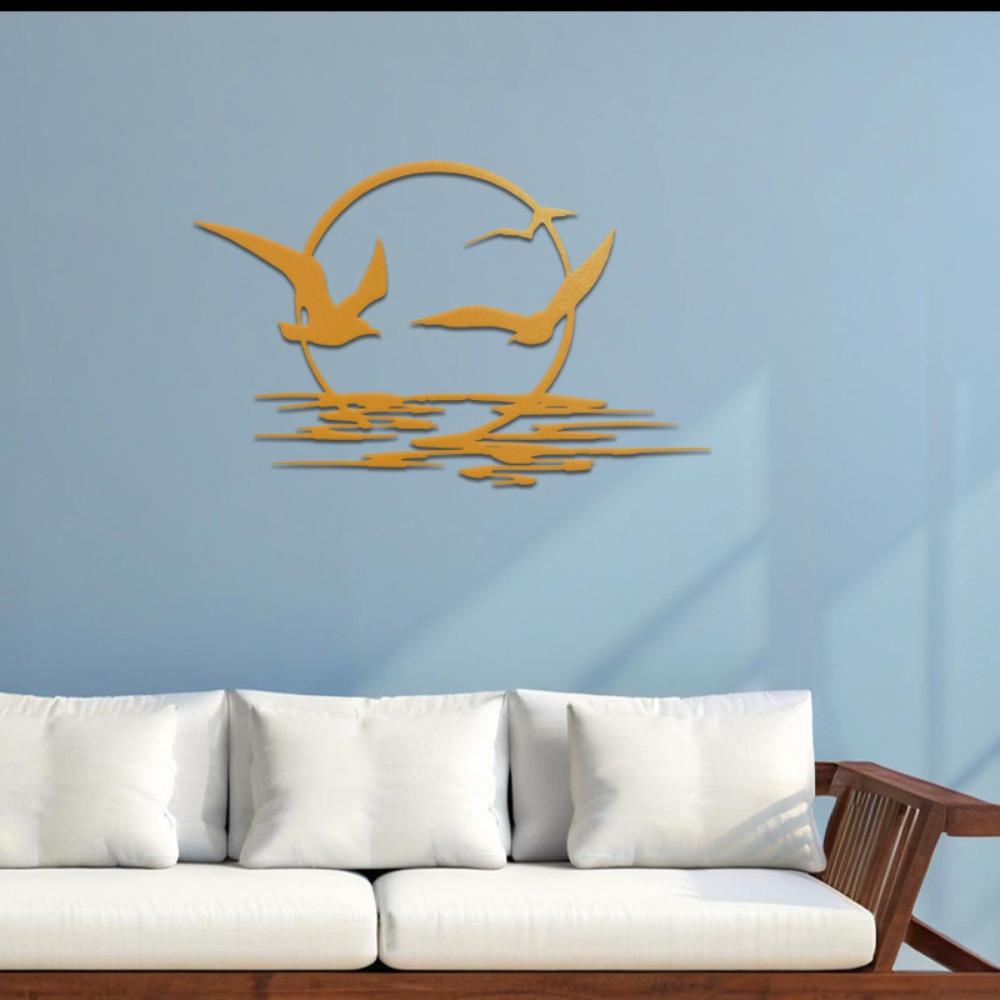 Sunrise Seagulls Coastal Metal Wall Art 15.75 Inch Indoor Outdoor Hanging Decor Beach House Living Room Patio Gift