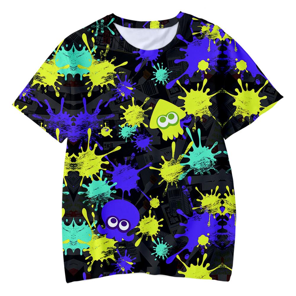 Splatoon 3 T-shirt Anime Graffiti Shooting Game Fashion Kids Casual Boys Cute Crew Neck Top