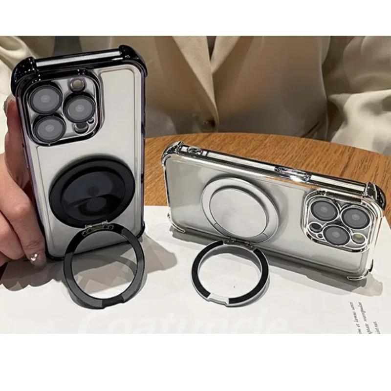 For Xiaomi Redmi Note 14 13 12 Pro Plus POCO X7 X6 F6 M6 Pro 5G 4G Case 360° Magnetic Holder Plating Silicone Shockproof Cover