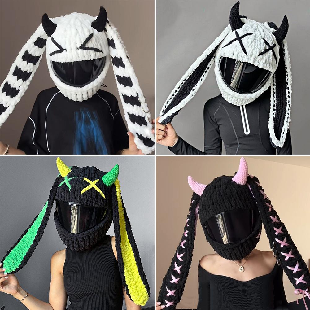 Creative Hand Crocheted Cartoon Personalized Motorcycle Helmet Protective Cover, Trendy Halloween Funny Helmet Cover Headwear