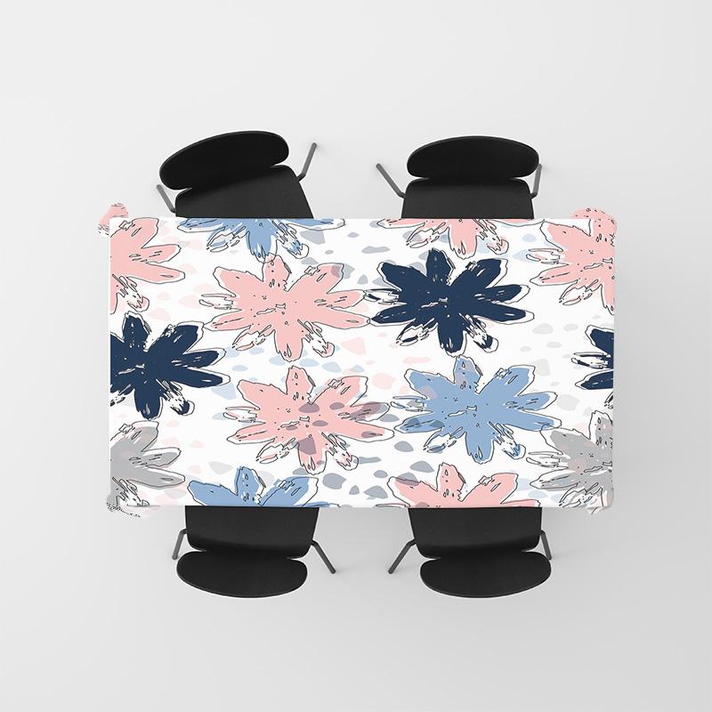 Vibrant Floral Tablecloth with Rabbit PrintPerfect for Modern Dining Tables Washable Cotton Fabric In Pink, Blue, White Color Sc