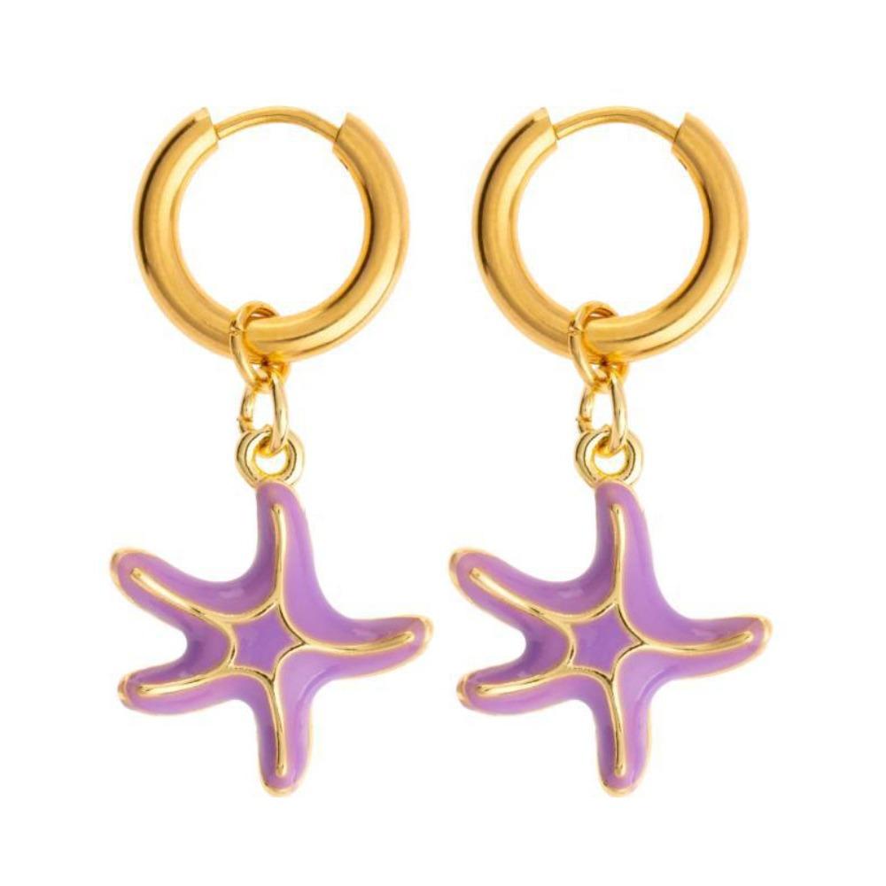 Starfish Charms Ear Buckle Lip Hoop Earrings Simple Enamel Fish Earrings  Party
