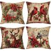 Christmas Decorative Pillow Case Vintage Red Xmas Deer Bishop Wreath Print Sofa Cushion Cover Home Decor