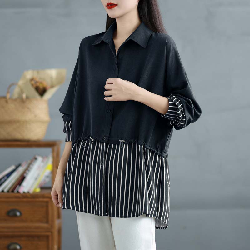 DIMANAF 2025 Plus Size New Blouse Long Sleeve Shirt Casual Stripe Tops Tees Vintage Women Loose Shirt Basic Oversize