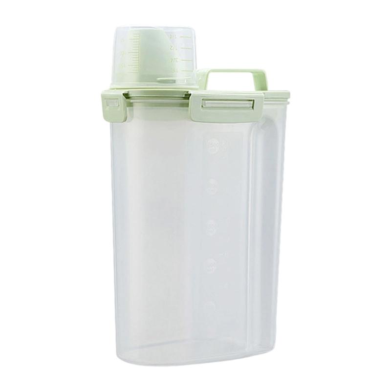 Transparent Plastic Pet Food Storage Box With Measuring Cup And Secure Handles Great For Travel and Home Indoor Use