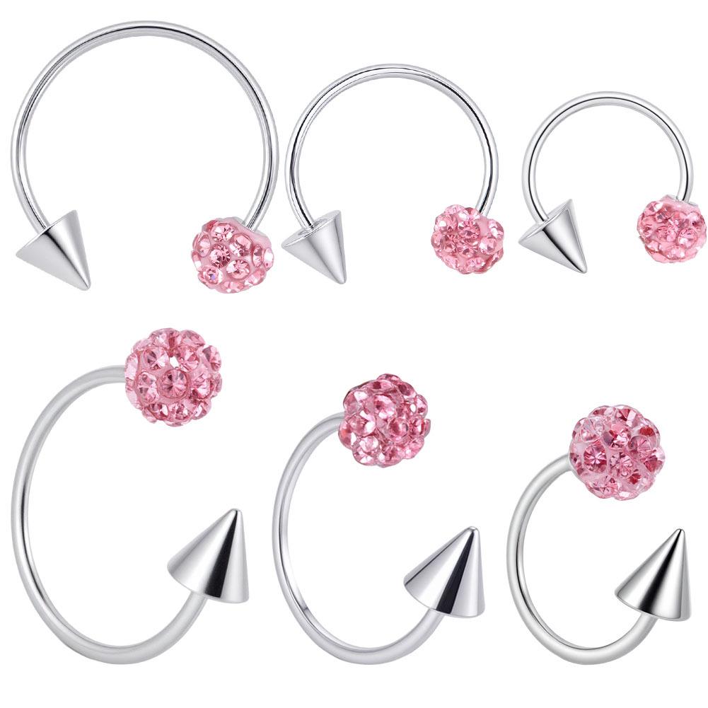 Shamballa Kristal Toplu ve Konik Uçlu C Şekilli Titanyum Barbell - Parlak At Nalı Dudak ve Burun Halkası Piercing