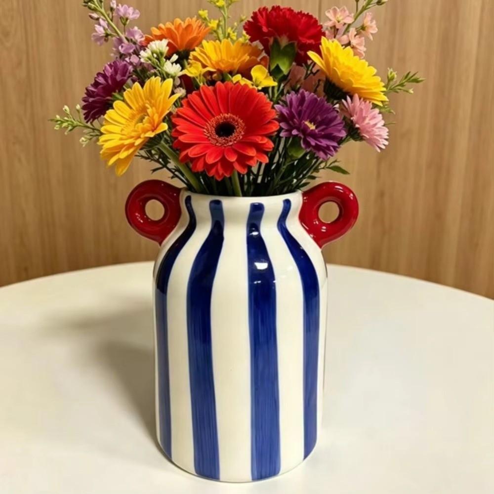 Double Handle Striped Flower Pot INS Wall Mounted Planter Hydroponic Vase Housewarming Gift