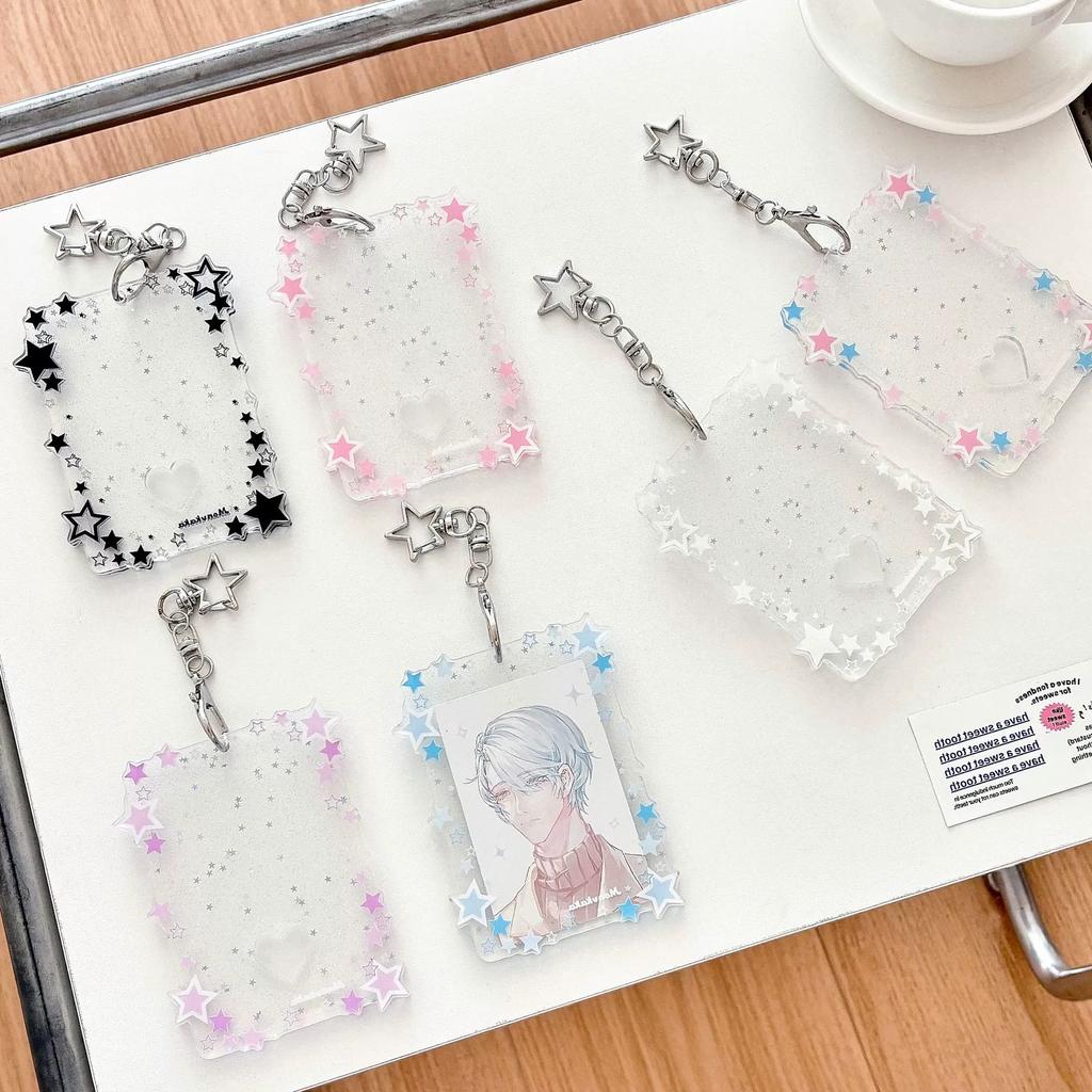 MINKYS Transparent Clear Acrylic Star 3 Inch Kpop Photocard Holder Photo Card Holder Bag Pendant School Stationery