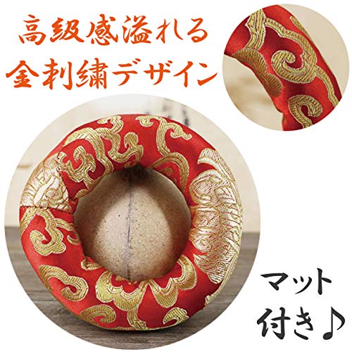 Felimoa Klangschale mit Obertönen, Klöppeln und rundem Kissen, Sechs-Zeichen-Mantra, für Konzentration, Meditation, Yoga und Heilung (rot)