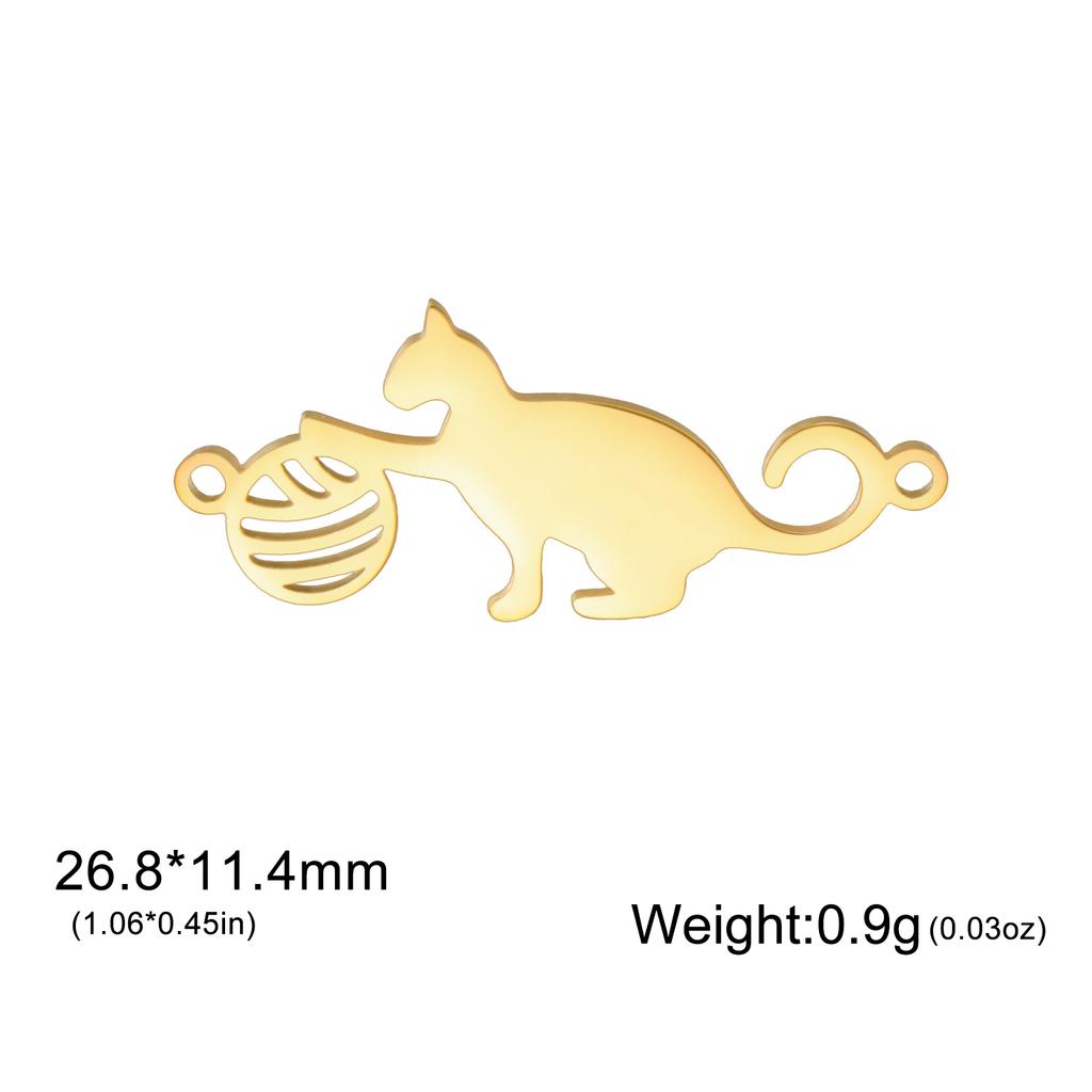 Teamer 3pcs/lot Cute Moon Cat DIY Pendant for Bracelets Gold Color Stainless Steel Kitten Animal Charms for Jewelry Making