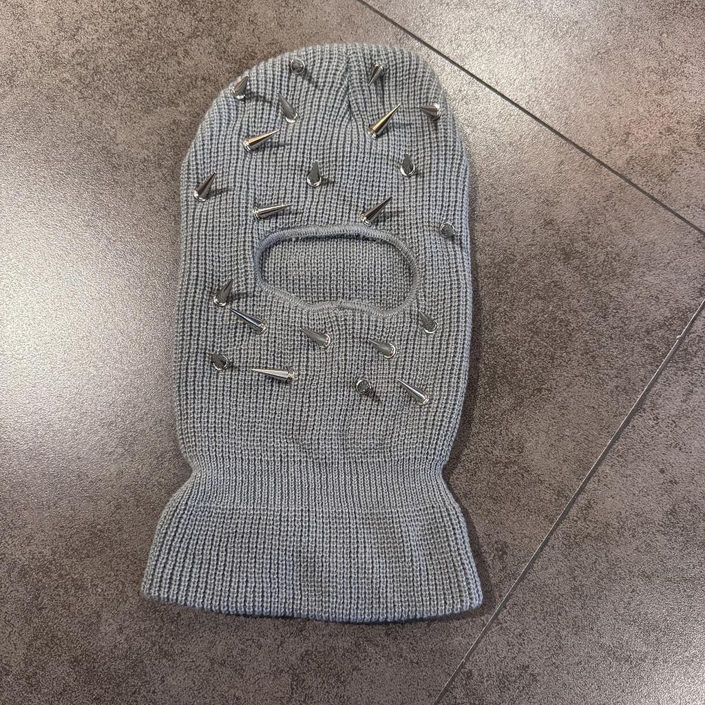 

Клепки Панк Забавный Дизайн Вязаный Головной Убор Маска для Лица Шапка Для Мужчин И Подростков серый