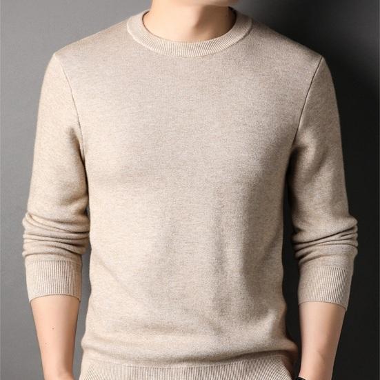 Men Fall Winter Sweater Round Neck Long Sleeve Knitted Soft Warm Slim Fit Business Elastic Solid Color Anti-shrink Men Casual Sweater