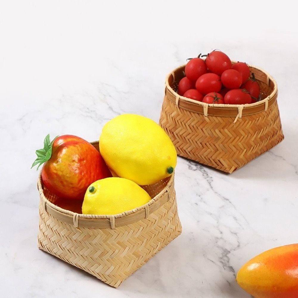 Multi-purpose Retro Bamboo Basket Bamboo Woven Small Size Fruit Basket Handmade Storage Basket Snack Fruit Organization