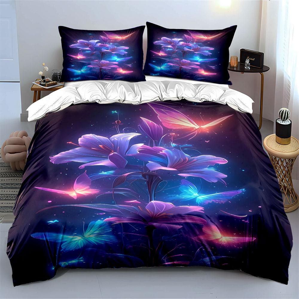 Glowing flowers and butterflies. Bedding sets Duvet cover sets Duvet covers Pillowcases(1*Duvet Cover 2*Pillowcases without duvet insert)
