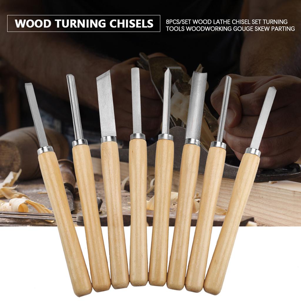 8pcs Wood Lathe Chisel Set, Woodworking Turning Tools Gouge Skew Parting, with Wood Handle and Steel , for Carpenters Carvers Artists